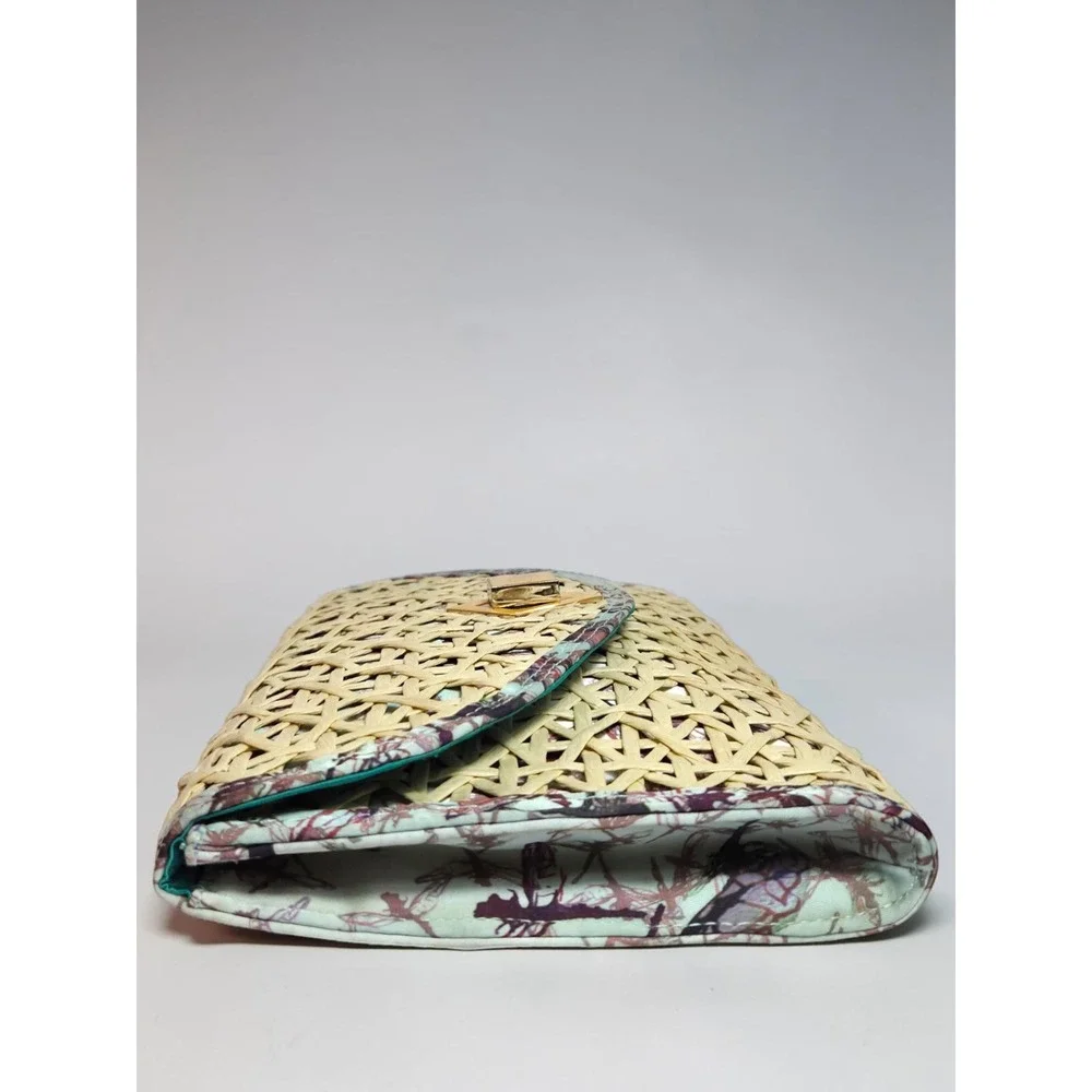 Ted Baker Woven Straw Look Clutch Natural Multicolor Oversized Resort Hand Bag